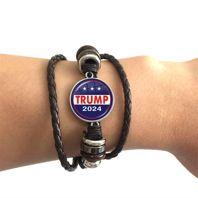 Bransoletka dla kobiet - Trump 2024, szklane kaboszony, skórzana biżuteria - Wianko - 30