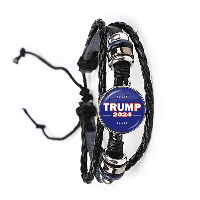 Bransoletka dla kobiet - Trump 2024, szklane kaboszony, skórzana biżuteria - Wianko - 5