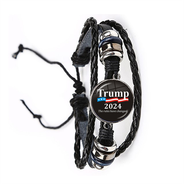 Bransoletka dla kobiet - Trump 2024, szklane kaboszony, skórzana biżuteria - Wianko - 33