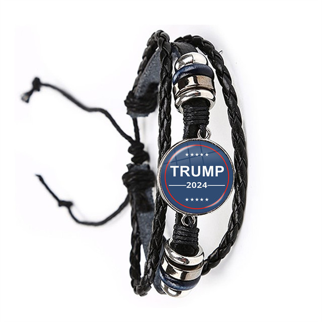 Bransoletka dla kobiet - Trump 2024, szklane kaboszony, skórzana biżuteria - Wianko - 31