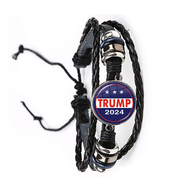 Bransoletka dla kobiet - Trump 2024, szklane kaboszony, skórzana biżuteria - Wianko - 29