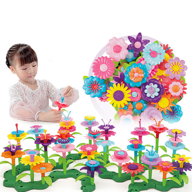 Zestaw klocków edukacyjnych DIY dla dziewczynek - 148 sztuk kolorowych kwiatowych bloków do budowy ogrodu - Wianko - 6