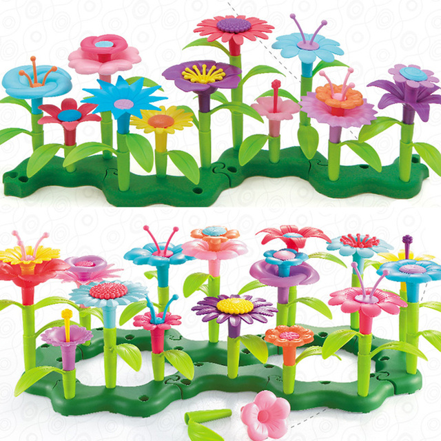 Zestaw klocków edukacyjnych DIY dla dziewczynek - 148 sztuk kolorowych kwiatowych bloków do budowy ogrodu - Wianko - 7