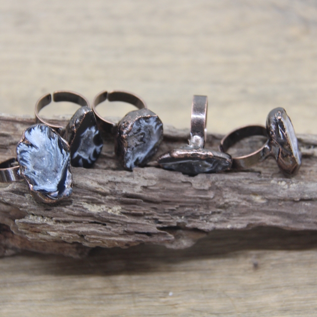 Pierścień z naturalnym agatem Druzy na antycznej miedzi - surowy kryształ kwarcowy Geode Drusy - biżuteria retro punkowa - Wianko - 3