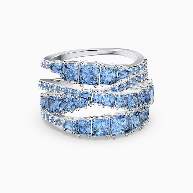Modny pierścień z wysokiej jakości kryształami SWA1:1 w kształcie spiralnych kropli wody, niebiesko-biały - Wianko - 8