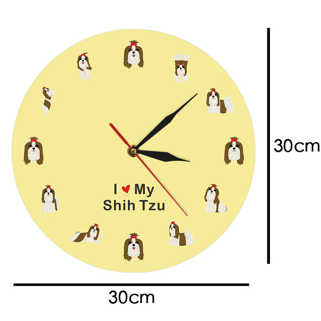 Zegar ścienny Shih Tzu przedszkole zwierząt - chiński lew pies Cartoon dekoracje chryzantemy - Wianko - 10