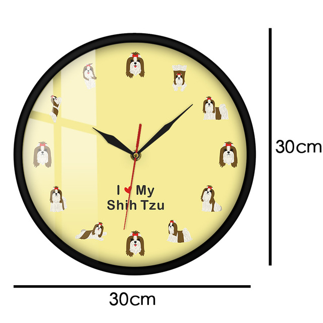 Zegar ścienny Shih Tzu przedszkole zwierząt - chiński lew pies Cartoon dekoracje chryzantemy - Wianko - 11