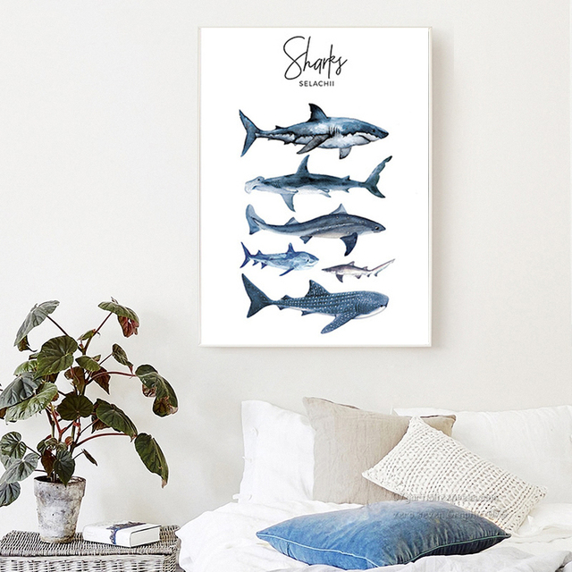 Malarstwo na płótnie wieloryb rekin morskie morze edukacyjny obraz ścienny dla dzieci - dekoracja sypialni dziecięcej - Wianko - 8