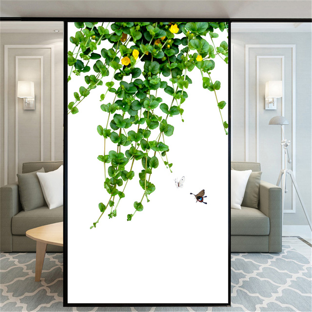 Folia dekoracyjna do okien w motyw liści roślin - statyczna naklejka przywierająca bez kleju, matowa folia dla prywatności - Wianko - 3