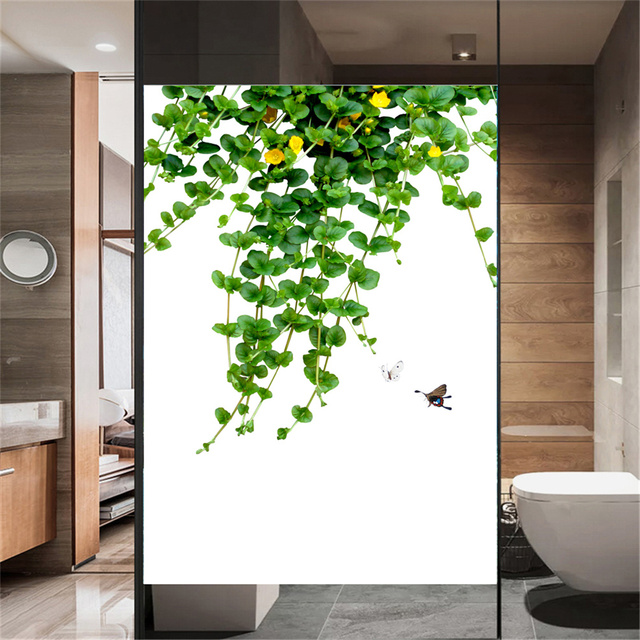 Folia dekoracyjna do okien w motyw liści roślin - statyczna naklejka przywierająca bez kleju, matowa folia dla prywatności - Wianko - 2