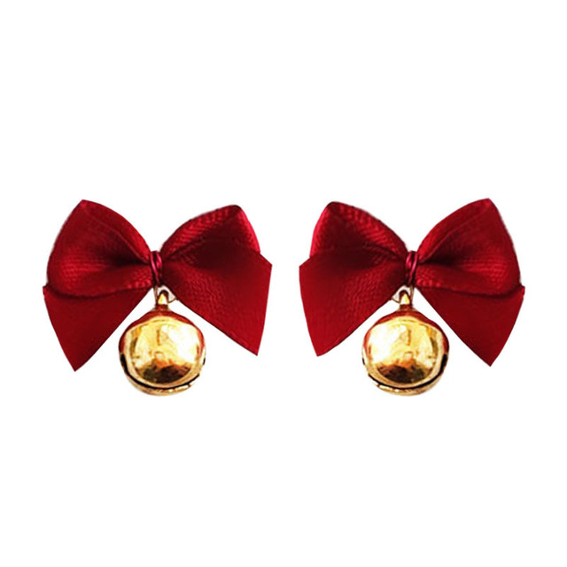 Kolczyki z cyrkonią w kształcie kokardy z drobnymi perłami - złote, czerwone, świąteczne dla kobiet - Wianko - 9