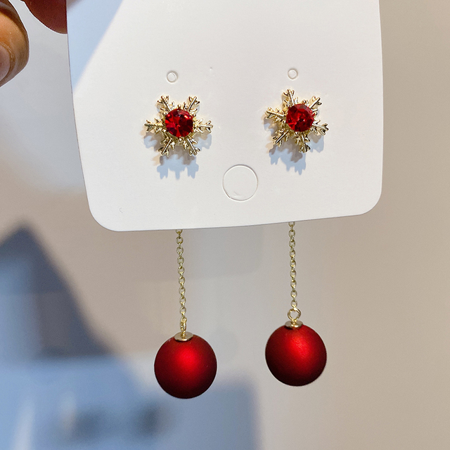 Kolczyki z cyrkonią w kształcie kokardy z drobnymi perłami - złote, czerwone, świąteczne dla kobiet - Wianko - 25
