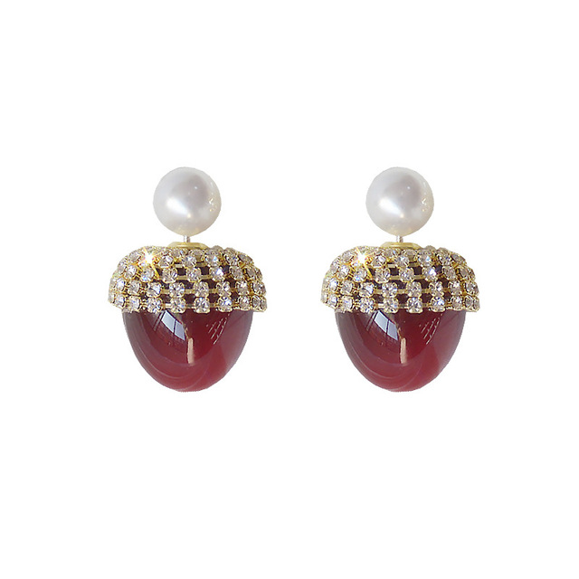 Kolczyki z cyrkonią w kształcie kokardy z drobnymi perłami - złote, czerwone, świąteczne dla kobiet - Wianko - 24