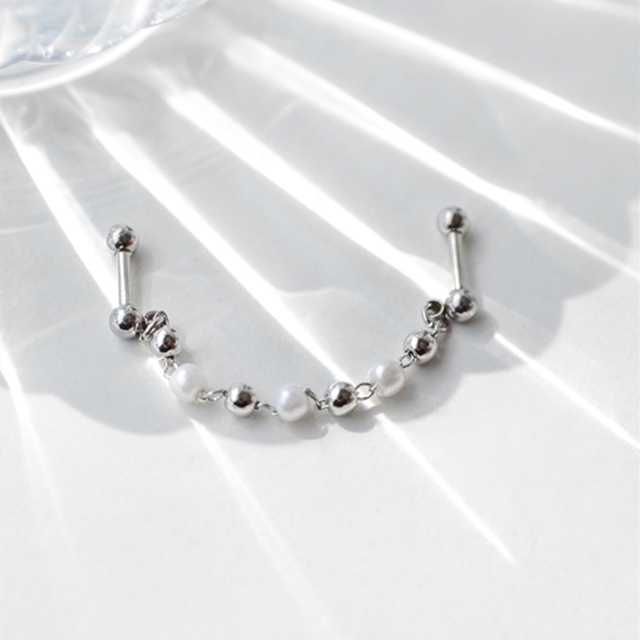 Kolczyk ze stali nierdzewnej z podwójnym łańcuchem i sztuczną perłą do heliksa - biżuteria chrząstka ucha 16G/20G - Wianko - 2