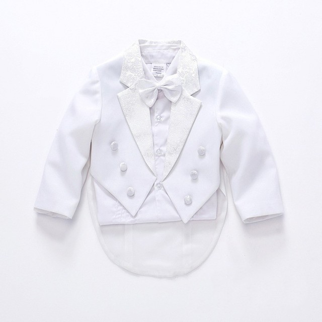 Garnitur Tuxedo dla chłopców - zestaw 5 sztuk, czarno-biały styl ślubny - Wianko - 7