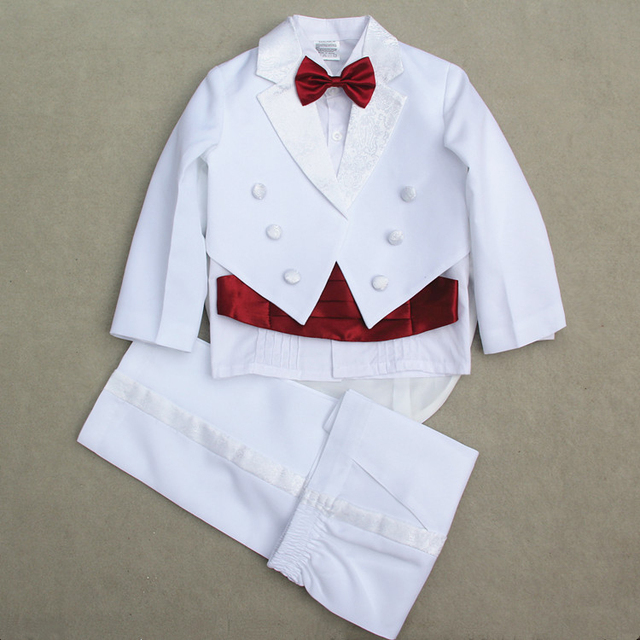 Garnitur Tuxedo dla chłopców - zestaw 5 sztuk, czarno-biały styl ślubny - Wianko - 4