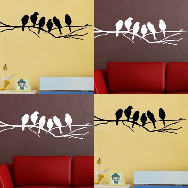 Naklejka ścienno-dekoracyjna: Czarne białe ptaki na drzewie - Wianko - 6