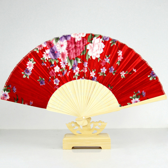 Ręcznie składany japoński wachlarz z klasycznym kwiatowym nadrukiem - Wianko - 4