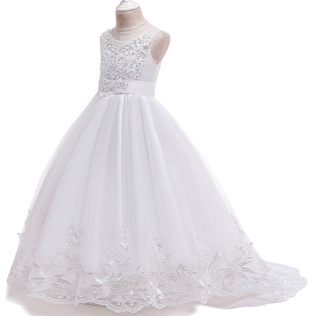 Sukienka letnia dla dziewczynek 10-12 lat, biała, jako pierwsza sukienka druhny w korowodzie ślubnym - 10% zniżki - Wianko - 3