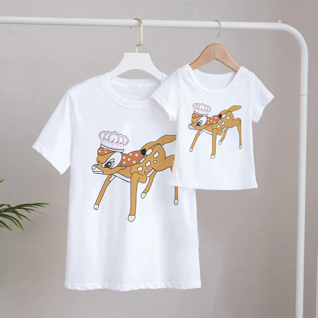 Koszulka graficzna Bambi i najlepsza przyjaciółka - moda streetwear dla rodzin z Disneyowską animacją (rękaw krótki) - Wianko - 5