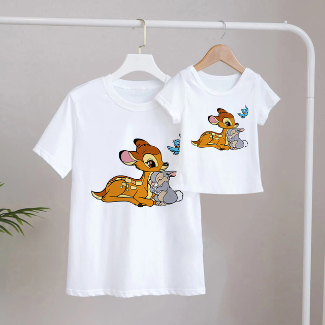 Koszulka graficzna Bambi i najlepsza przyjaciółka - moda streetwear dla rodzin z Disneyowską animacją (rękaw krótki) - Wianko - 16