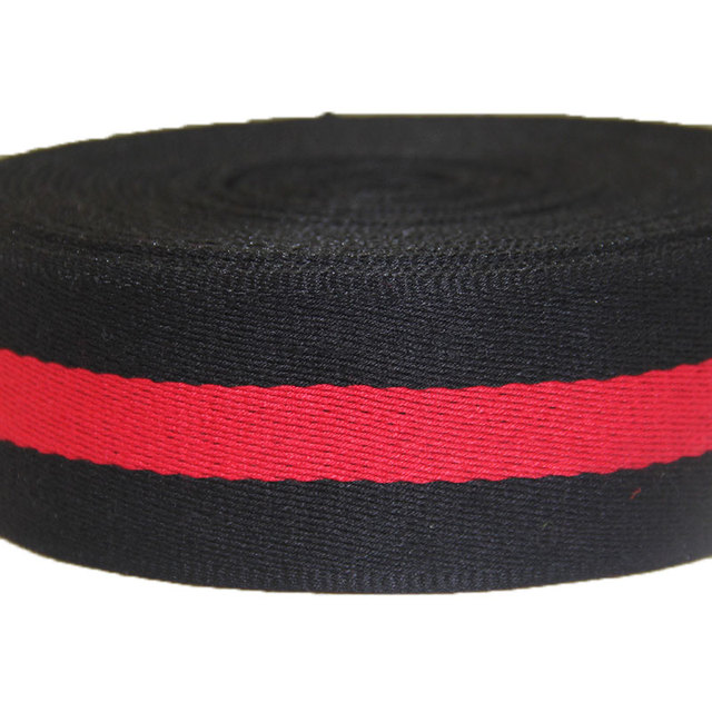 Taśma tapicerska bawełniana twill, 2 cali szerokości, kolor czarny/czerwony, grubość 1.8 mm, 50 m/rolka - Wianko - 2