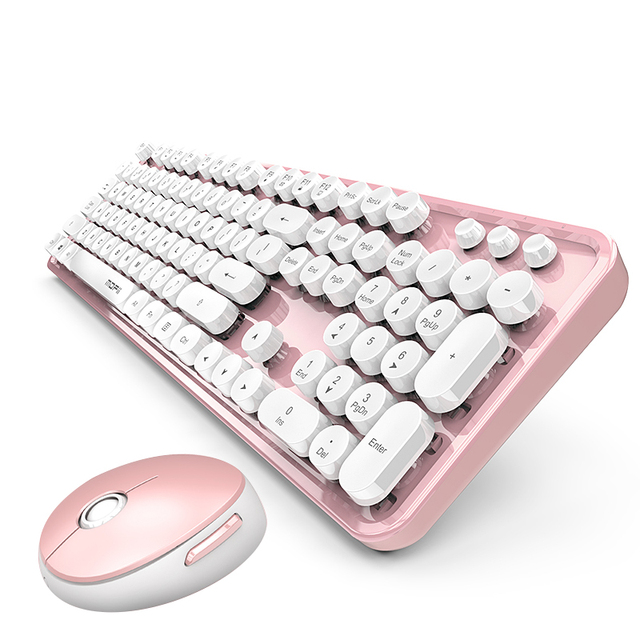 Bezprzewodowy zestaw klawiatury i myszy ergonomicznej Set Pink z mechaniczną klawiaturą podświetlaną, 104 klawisze, do gier na PC i laptopa - Wianko - 1