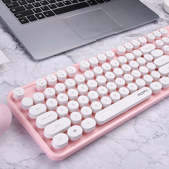 Bezprzewodowy zestaw klawiatury i myszy ergonomicznej Set Pink z mechaniczną klawiaturą podświetlaną, 104 klawisze, do gier na PC i laptopa - Wianko - 2