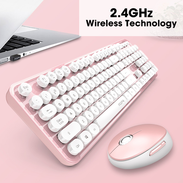 Bezprzewodowy zestaw klawiatury i myszy ergonomicznej Set Pink z mechaniczną klawiaturą podświetlaną, 104 klawisze, do gier na PC i laptopa - Wianko - 4