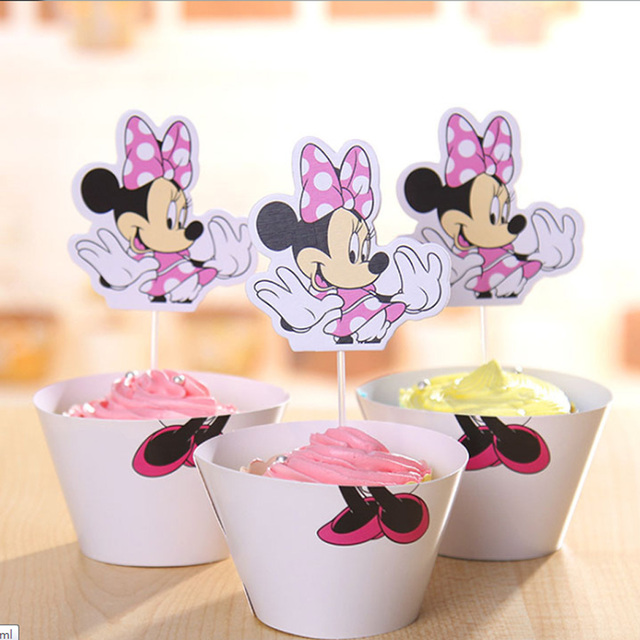 Jednorazowe naczynia na imprezę - Dekoracje na urodziny z myszką Minnie, właściwe do Baby Shower, w kolorach różowym, czerwonym i złotym - Wianko - 16