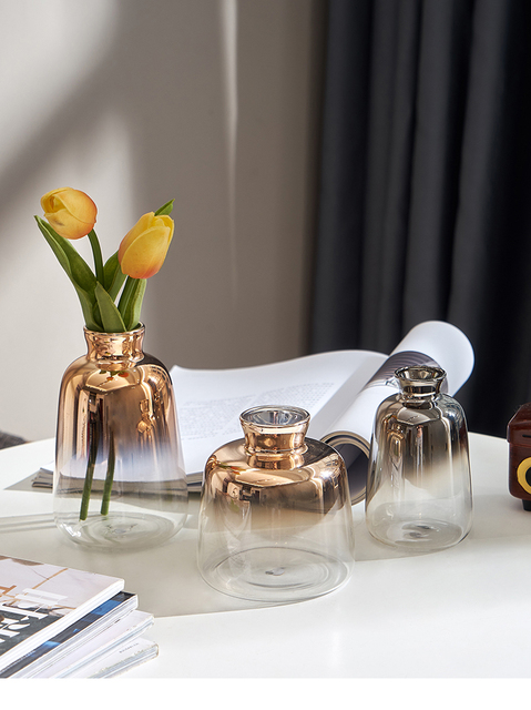 Nordic szklany wazon gradientowy złoty - dekoracja suszonych kwiatów i roślin, wazon hydroponiczny - Wianko - 1