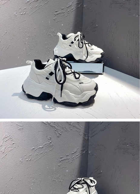 Kobiece buty do biegania 2021 z grubymi podeszwami i platformą, oddychające, białe - Wianko - 17