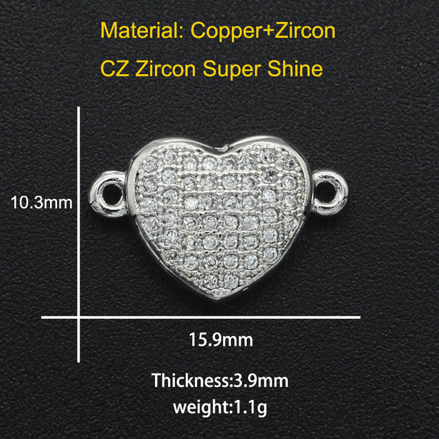 Skrzydła bransoletki DIY z 100% CZ cyrkonu 11x16mm, złącza w kształcie serca, hurtowa sprzedaż od producenta - Wianko - 3