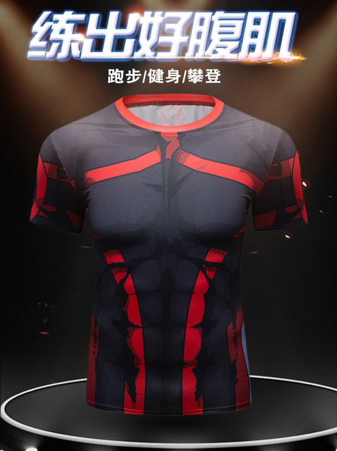Męska kompresyjna koszulka treningowa z krótkim rękawem - Quick Dry, do biegania, Crossfit, sport, jogging, t-shirt - Wianko - 2
