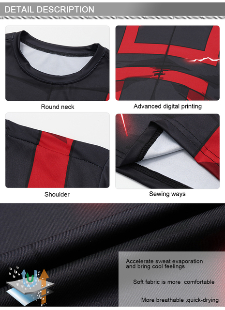 Męska kompresyjna koszulka treningowa z krótkim rękawem - Quick Dry, do biegania, Crossfit, sport, jogging, t-shirt - Wianko - 4
