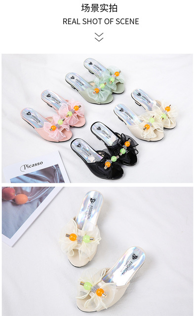 Modne, niskie obcasy koreańskie sandały dziecięce dla dziewczynek - Słodka Księżniczka, skórzane obuwie z opaską - Wianko - 11
