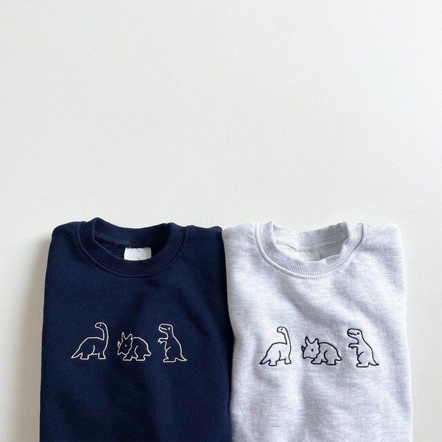 Długorękawowa bluza z haftowanym motywem dinozaura dla niemowląt i małych chłopców, bawełniana odzież codzienna (9M-3T) - Wianko - 7