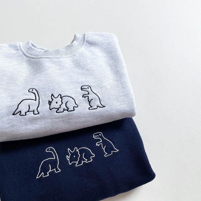 Długorękawowa bluza z haftowanym motywem dinozaura dla niemowląt i małych chłopców, bawełniana odzież codzienna (9M-3T) - Wianko - 8