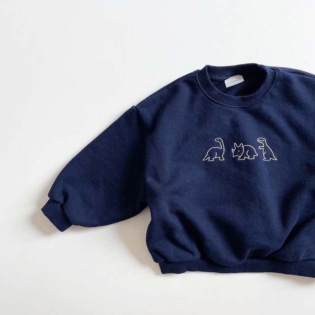 Długorękawowa bluza z haftowanym motywem dinozaura dla niemowląt i małych chłopców, bawełniana odzież codzienna (9M-3T) - Wianko - 5