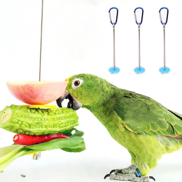 Zabawka ptak i akcesoria papuga – widelec do owoców, klatka ze stali nierdzewnej Parakeet, szpikulec (2 rozmiar) - Wianko - 1