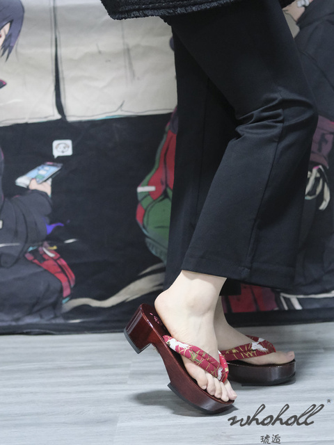 Letnie klapki damskie na drewnianej platformie - geta drewniaki japońskie kryte sandały anime cosplay - Wianko - 8