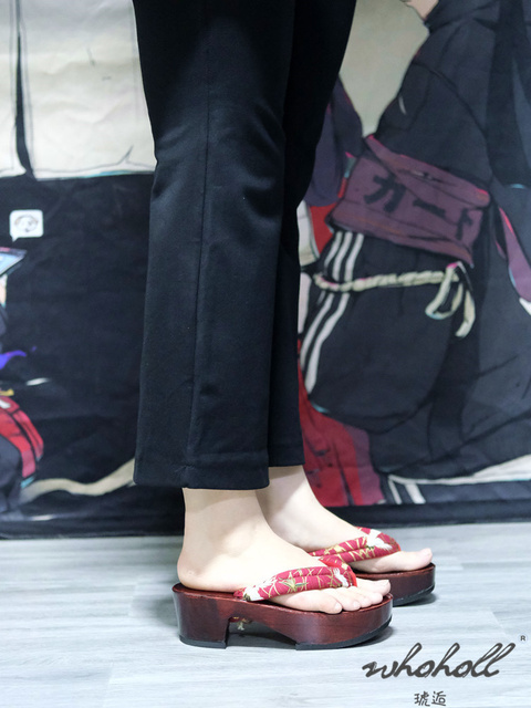 Letnie klapki damskie na drewnianej platformie - geta drewniaki japońskie kryte sandały anime cosplay - Wianko - 9