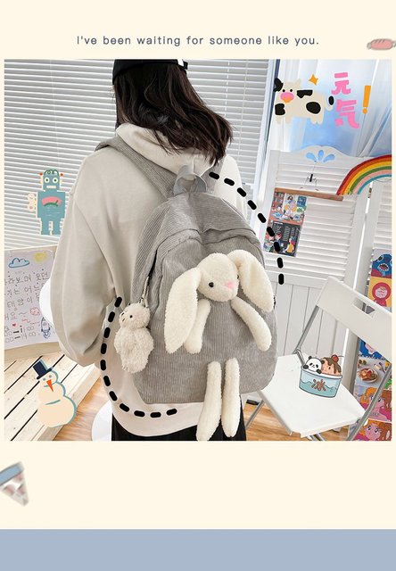 Plecak miękki pluszowy z 3D kreskówkowym królikiem w stylu Kawaii, model 2021, dla nastolatek - Wianko - 4