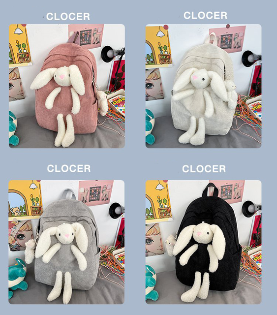 Plecak miękki pluszowy z 3D kreskówkowym królikiem w stylu Kawaii, model 2021, dla nastolatek - Wianko - 3