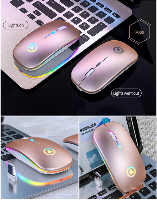 Bezprzewodowa ładowalna mysz RGB z podświetleniem LED dla biura i gier - czteroprzyciskowa, cicha, USB - Wianko - 4