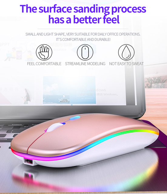 Bezprzewodowa ładowalna mysz RGB z podświetleniem LED dla biura i gier - czteroprzyciskowa, cicha, USB - Wianko - 14