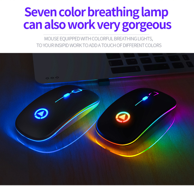 Bezprzewodowa ładowalna mysz RGB z podświetleniem LED dla biura i gier - czteroprzyciskowa, cicha, USB - Wianko - 6