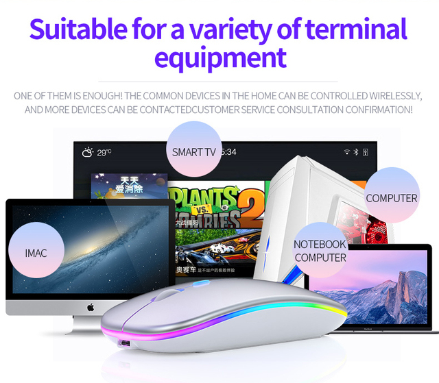 Bezprzewodowa ładowalna mysz RGB z podświetleniem LED dla biura i gier - czteroprzyciskowa, cicha, USB - Wianko - 12
