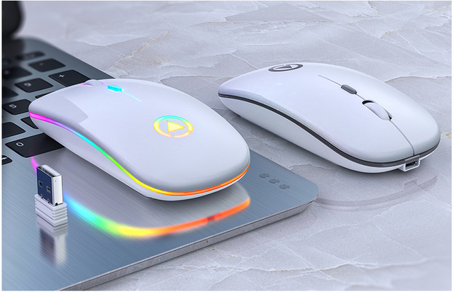 Bezprzewodowa ładowalna mysz RGB z podświetleniem LED dla biura i gier - czteroprzyciskowa, cicha, USB - Wianko - 16