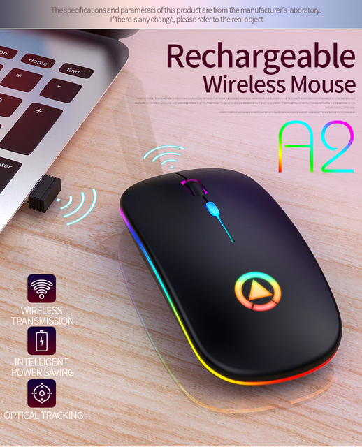 Bezprzewodowa ładowalna mysz RGB z podświetleniem LED dla biura i gier - czteroprzyciskowa, cicha, USB - Wianko - 2
